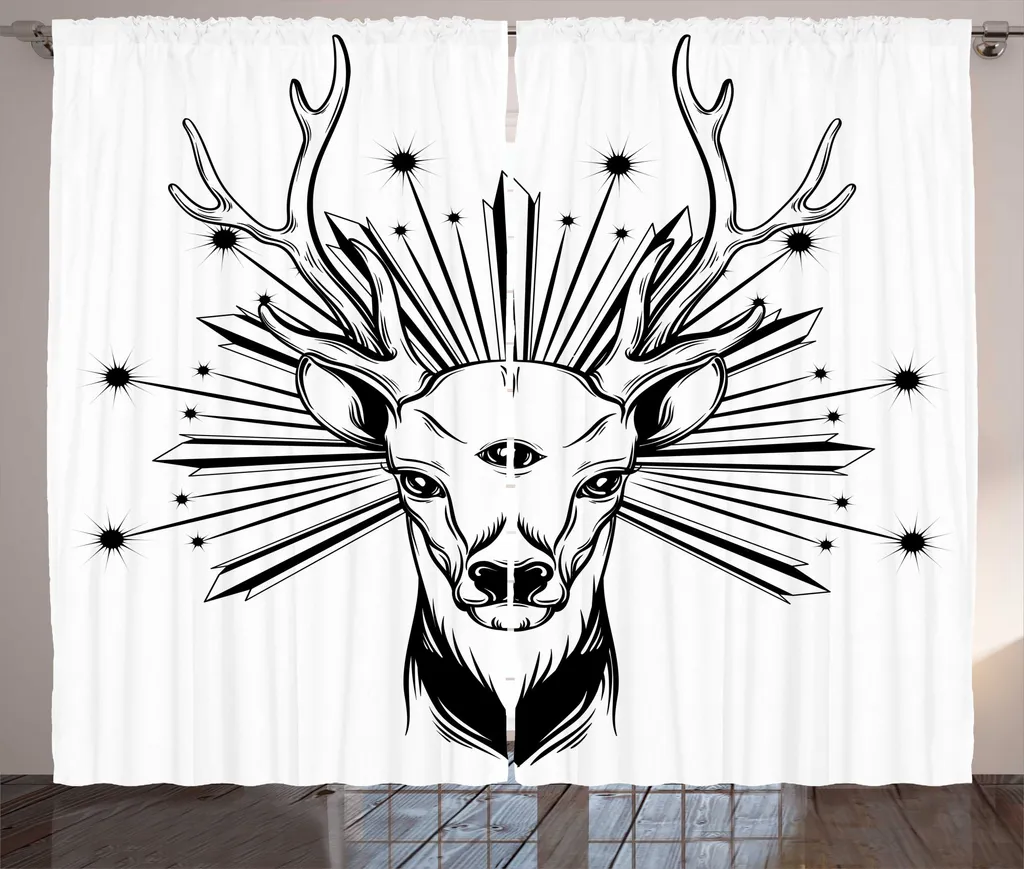 ABAKUHAUS Caccia selvaggia Tenda rustica, Elk Third Eye Occult, Soggiorno Tenda universale con passanti e ganci, 280 x 175 cm, grigio antracite e bianco
