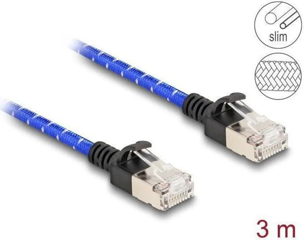 Cavo di rete Cat.6A Slim RJ45 3 m blu, intrecciato, U/FTP