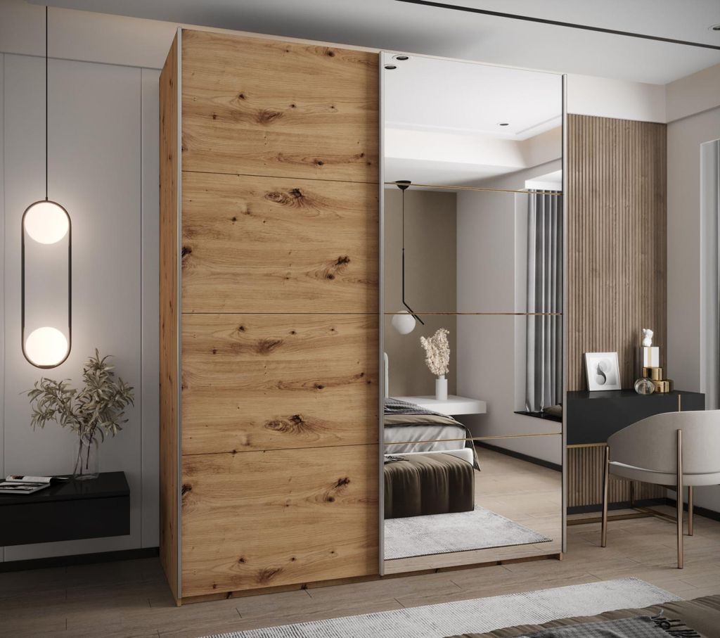 Zweitüriger Kleiderschrank SAMARA 3 - 200 cm, Eiche handwerklich / Silber
