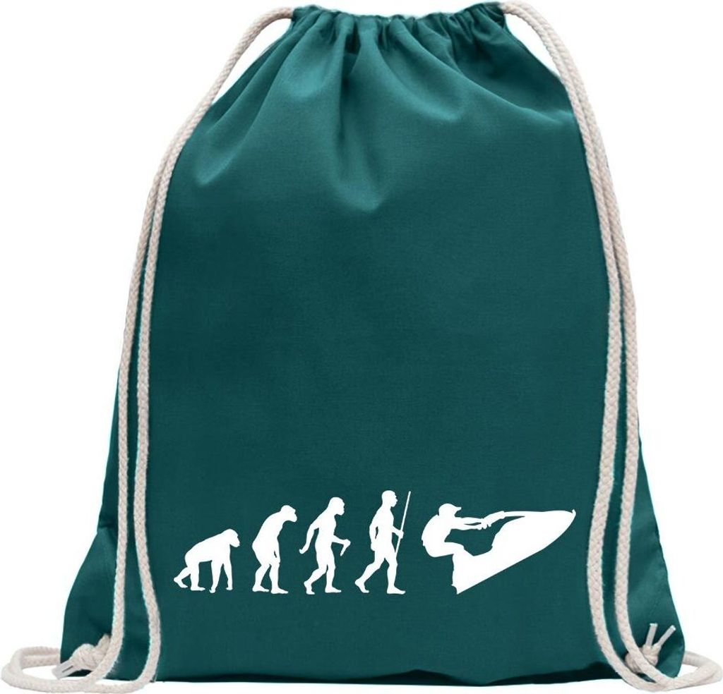 Kiwistar - Turnbeutel - petrol - Jet-Ski Jetboot Evolution - Fun Rucksack Sport Beutel Gymsack Baumwolle mit Ziehgurt