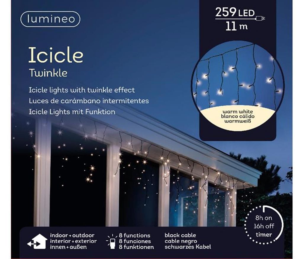 Lumineo LED Icicle Lights Twinkle 11 m, 259 LED diód, Obrázok produktu 