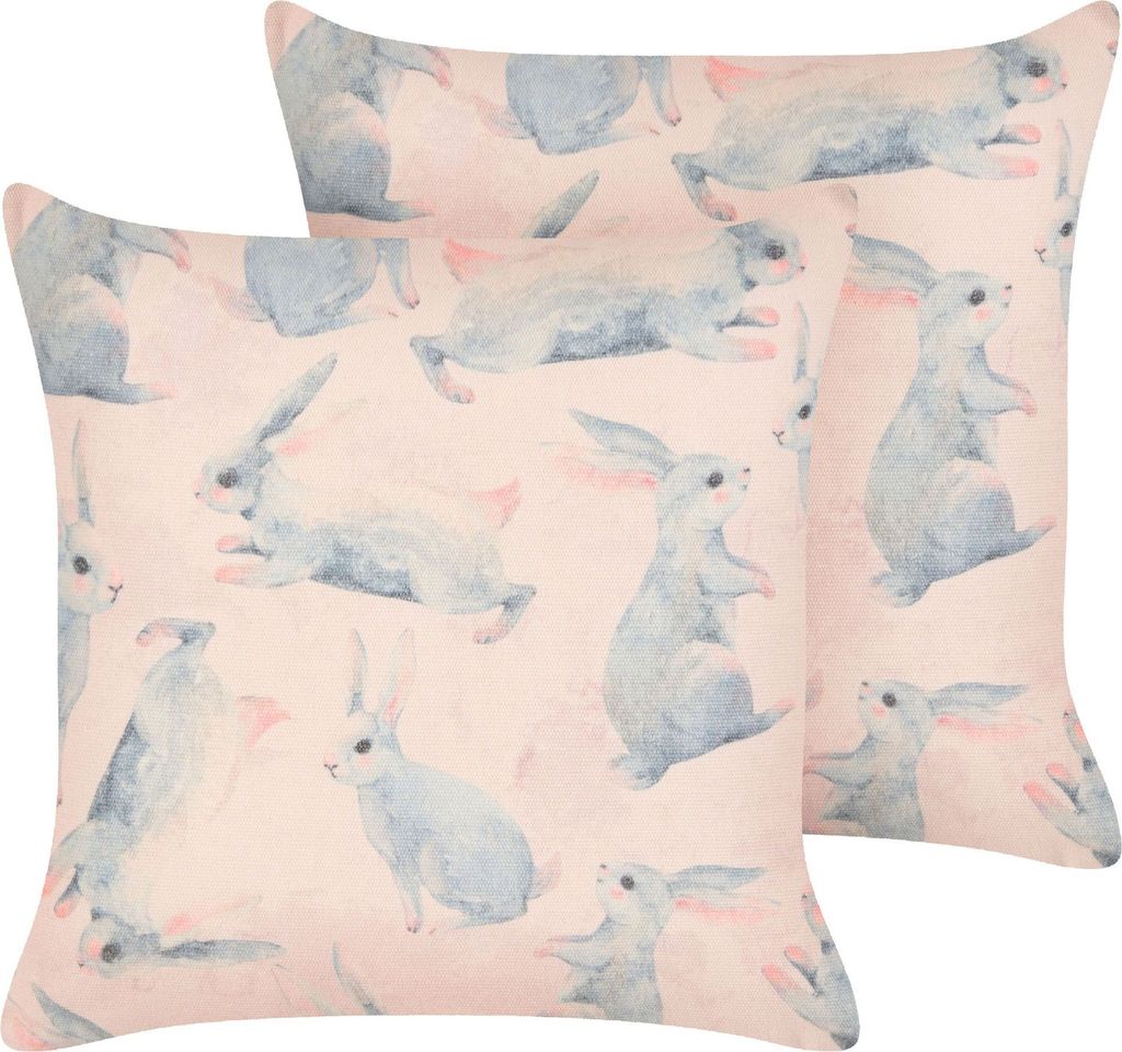 BELIANI Dekokissen 2er Set in Rosa aus Baumwolle 45 x 45 cm mit Hasen Motiv Tiermotiv Kinderkissen Kissen für Kinderzimmer