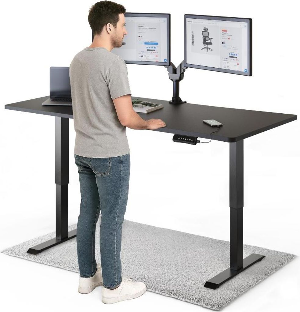 DESKSPACE PRO Elektrisch höhenverstellbarer Schreibtisch – 160x80 cm Memory & Kollisionsschutz, Computertisch Schwarz Tischplatte / Schwarz Gestell