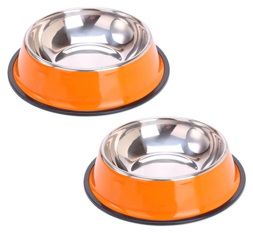 Edelstahl-Hundenäpfe, rutschfeste, stapelbare Futter- und Wassernäpfe für Welpen (2er-Pack), orange