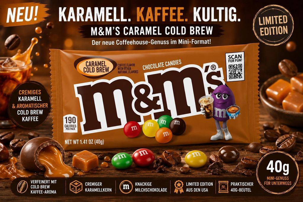 M&M's Caramel Cold Brew 40 g | Schokolinsen mit Karamell & Produktbild 