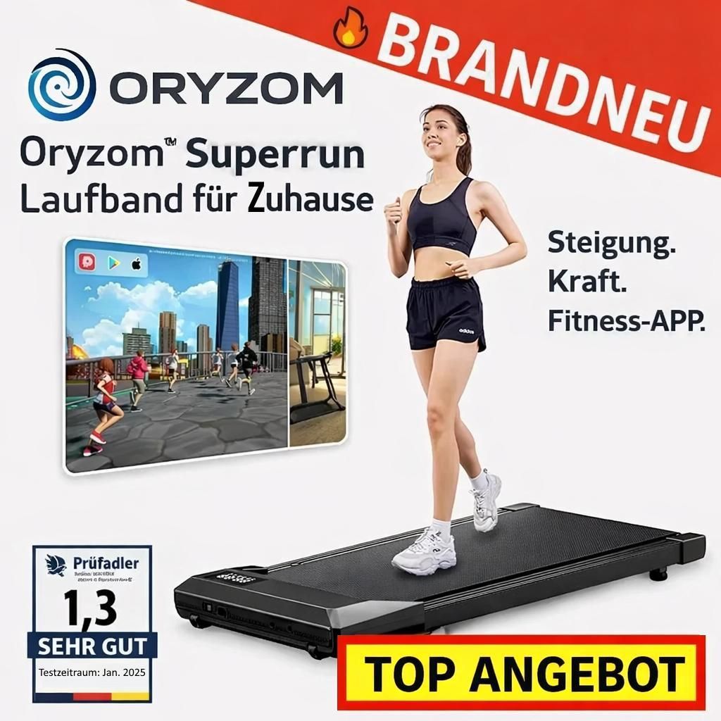 Oryzom Superrun Laufband für Zuhause & Büro mit Steigung / 2,2 PS Motor mit App