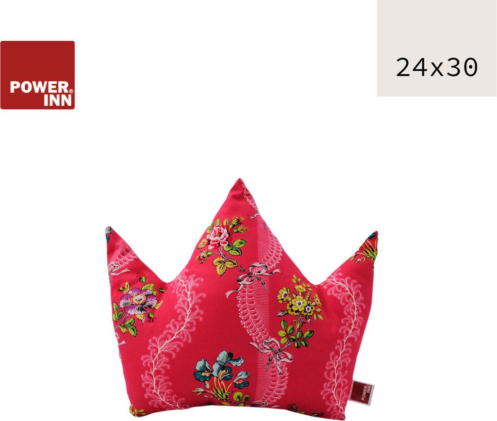 POWER INN Kronenkissen | ca. 30x24cm | Pink mit Blumenmuster | Kuschelkissen | Dekokissen | Krone | Spielkissen | Kinderkissen