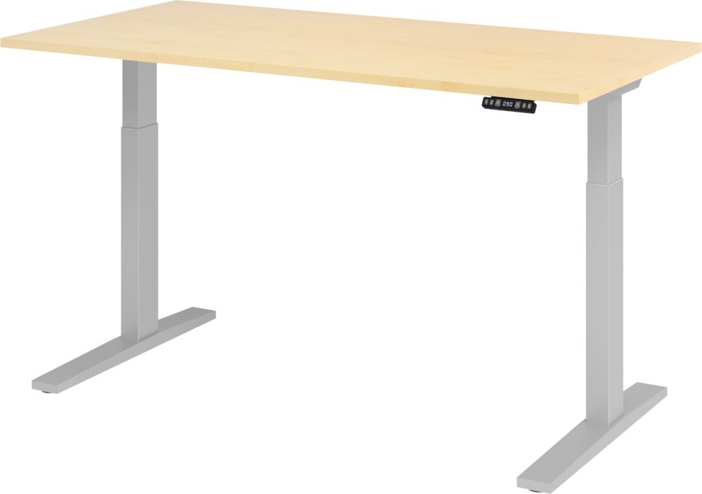bümö Schreibtisch elektrisch XMKA - Nachbildung Ahorn, Gestell: Silber, Größe: 160 x 80 cm