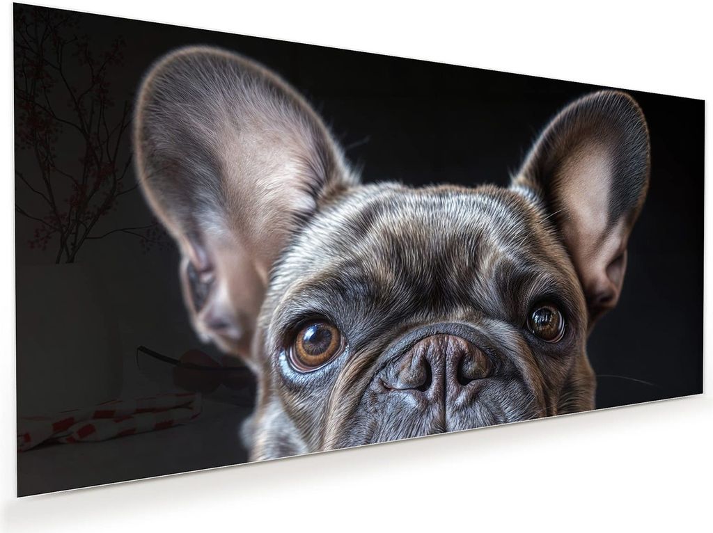 Glasbild 110x55cm in XXL für Wohnzimmer, Schlafzimmer Motiv Bulldoggenportrait