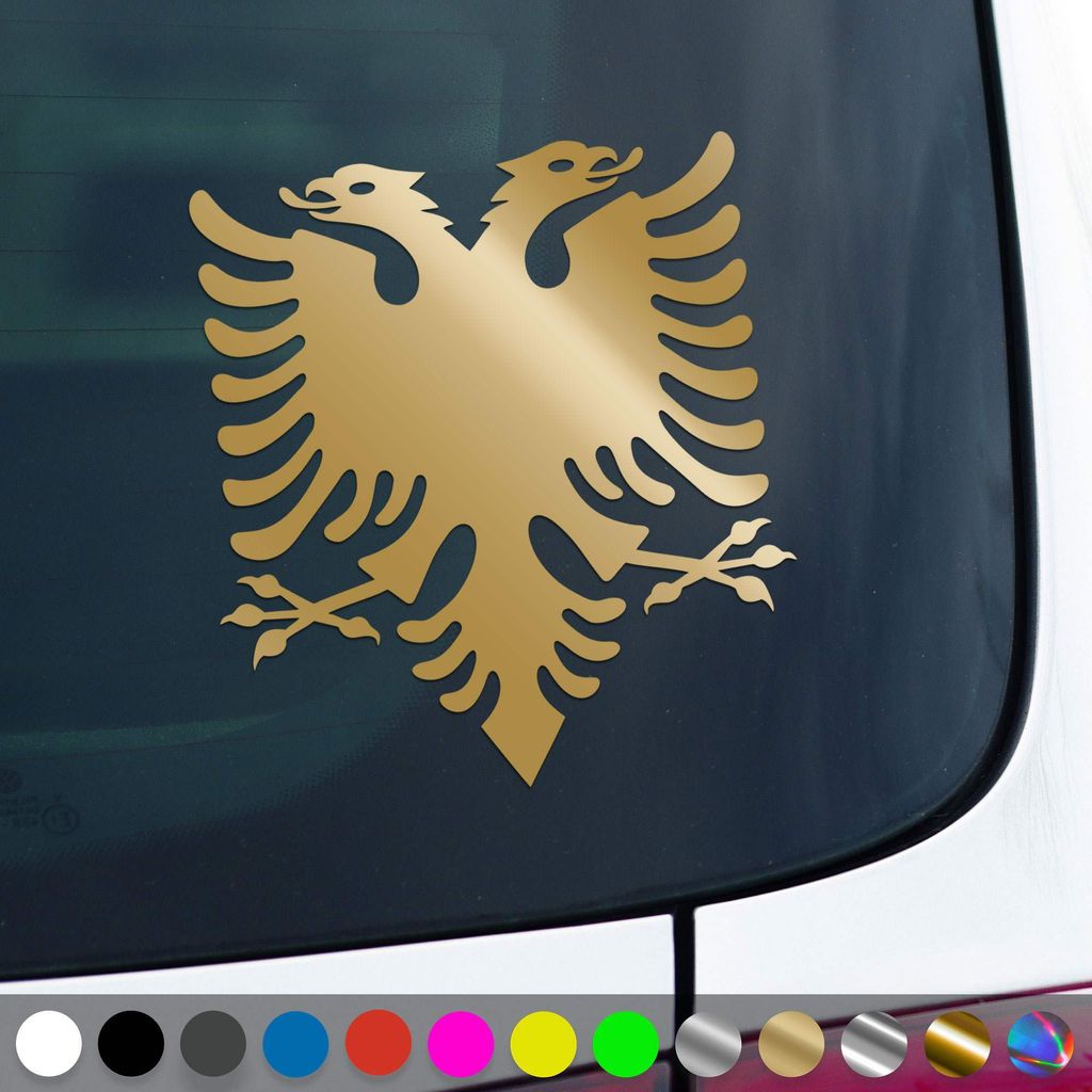 PantherPixel Albanien Aufkleber Shqiperia Wappen Adler Albania Sticker Auto Geschenkidee Farbe Gold