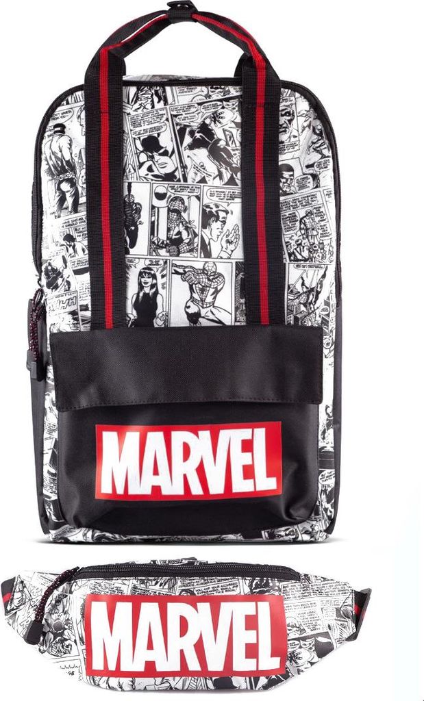 Difuzed Marvel Rucksack - Comic (schwarz/weiß) + Gürteltasche