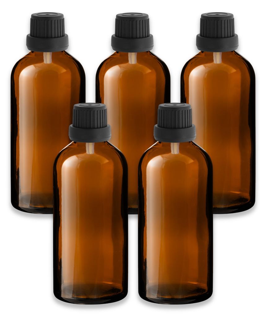 5x Braunglasflasche 100 ml mit schwarzem Tropfer Produktbild 