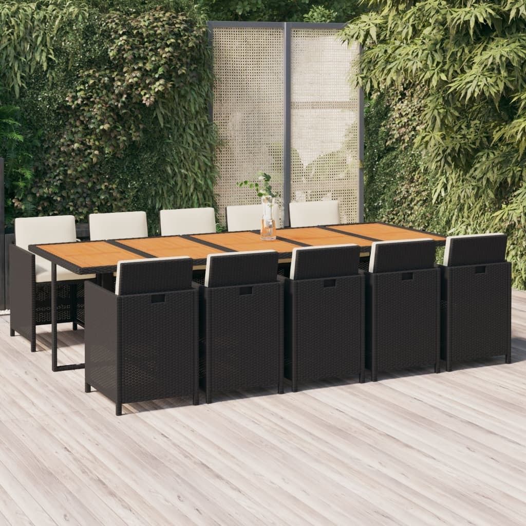The Living Store 11-tlg. Garten-Essgruppe mit Kissen Poly Rattan Schwarz
