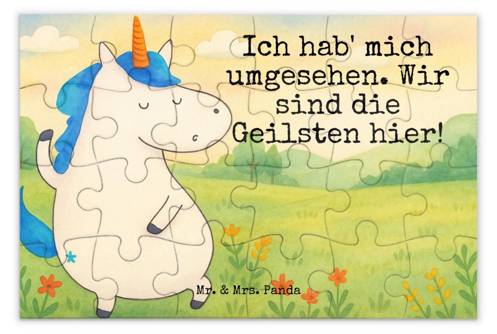 Mr. & Mrs. Panda Puzzle Einhorn Mann Design 24 Teile - Weiß - Geschenk, Cool, Einhörner, Familie, Unicorn, Freundin, 2000, 1500, Party, Puzzlespi...