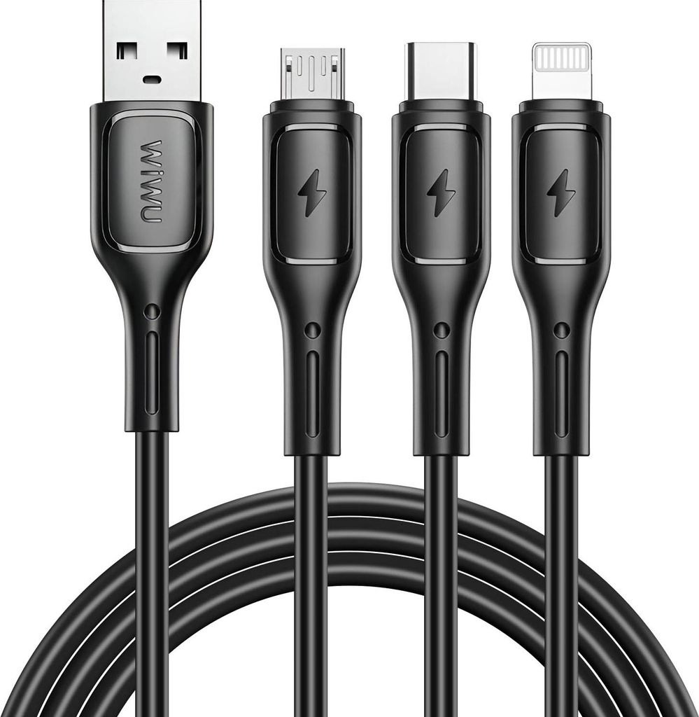 WiWU - Starlink Series USB Kabel Wi-045E 3in1 USB A zu USB C, Micro USB, Lightning 3.1A 1m - schwarz