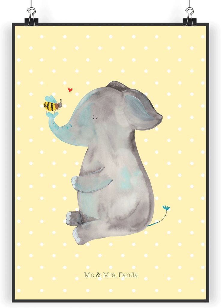 Mr. & Mrs. Panda Bild Elefant Biene DIN A3 - Gelb Pastell - Geschenk, drucke, Wandbild, Liebesspruch, Lustige Sprüche, typografie poster, Hochzeit...