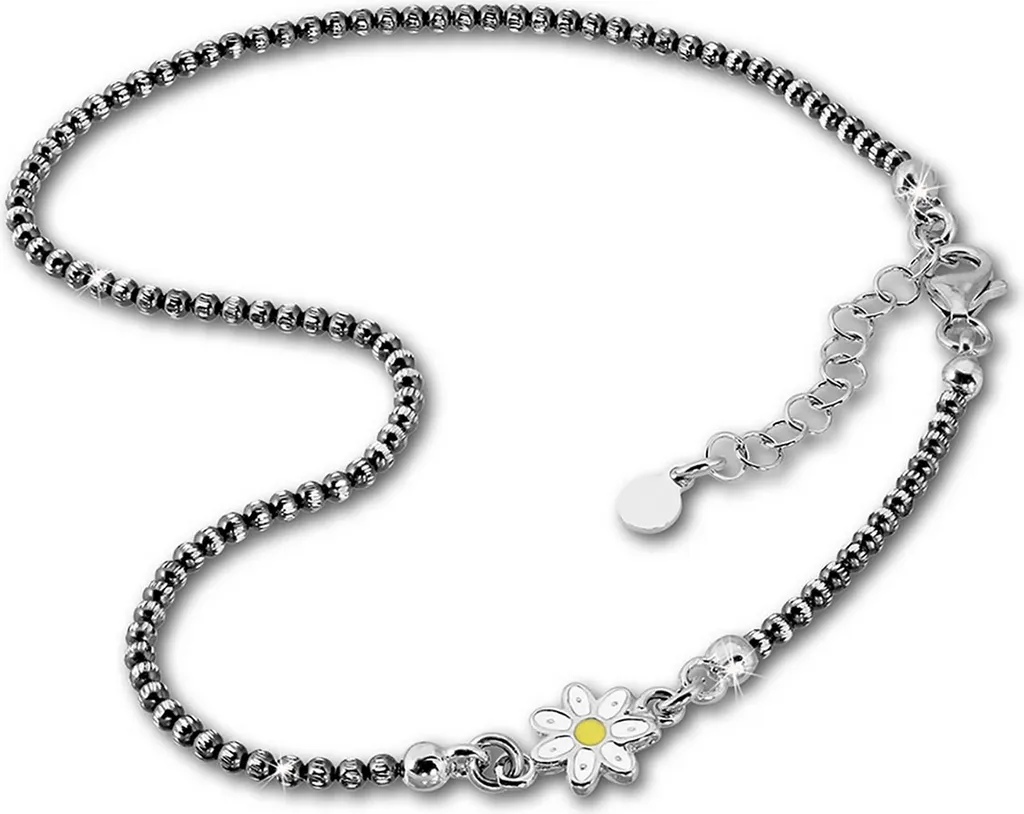 Bracelet cheville réglable 27cm fleur argent 925 pour vacances et été