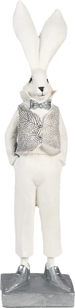 Grand Lapin Décoratif en Résine 36 cm Blanc Argenté Finition Haut de Gamme