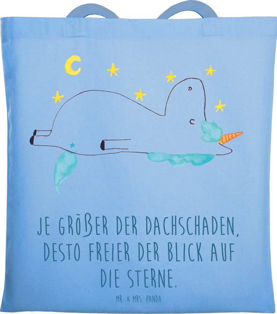 Mr. & Mrs. Panda Shopping Tasche Einhorn Sternenhimmel - Sky Blue - Geschenk, Verrückt, Schultasche, Tote Bag, totebag, Sterne, Unicorn, Einhörne...