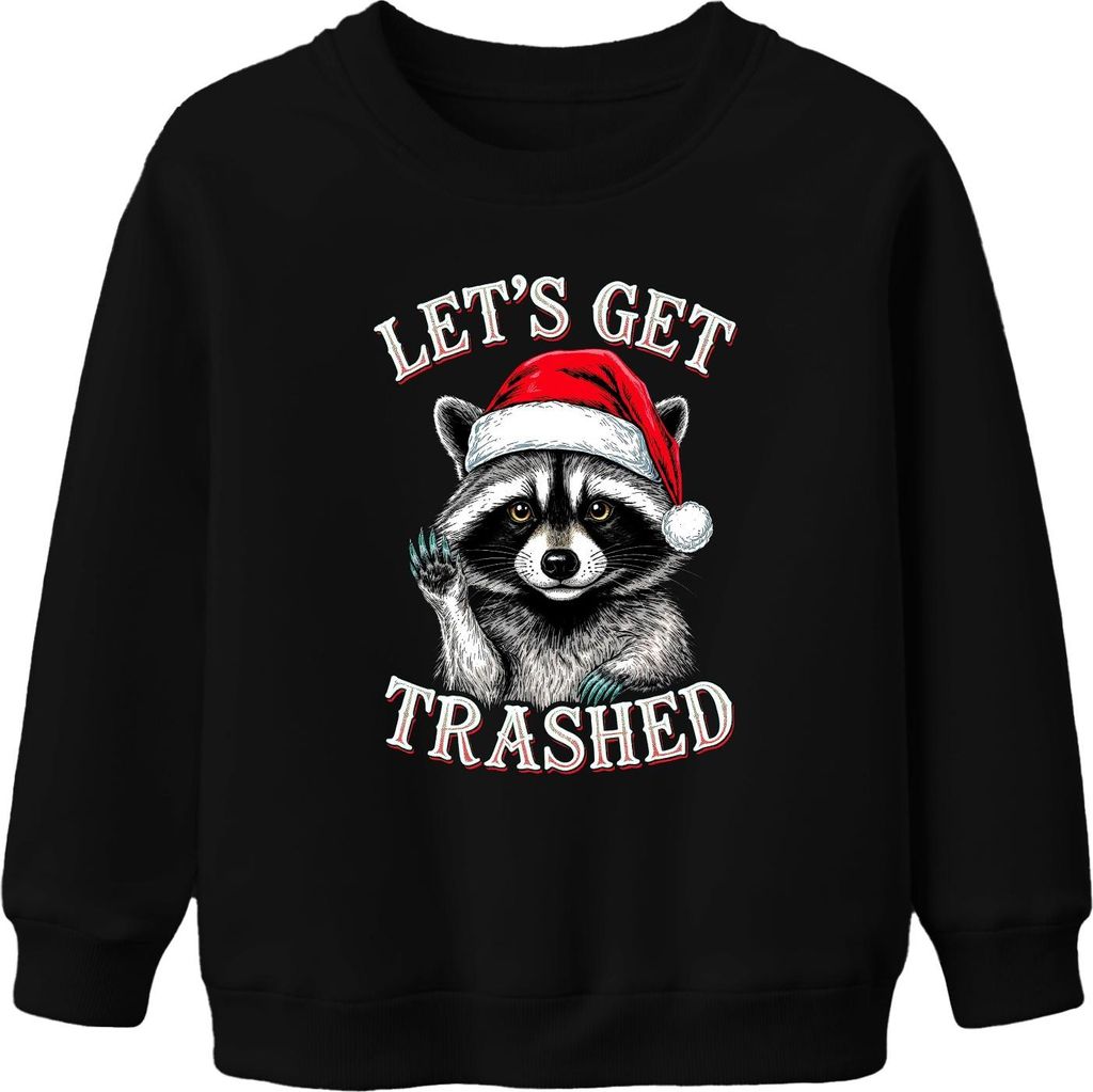 LET'S GET TRASHED Weihnachtswaschbär Weihnachtsmütze Party lustig Uni Kinder Sweatshirt Pullover, Schwarz, 116
