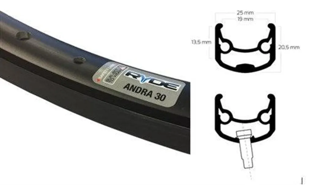 Jante anti-voile Ryde Andra 30 noire 28" pour vélos électriques