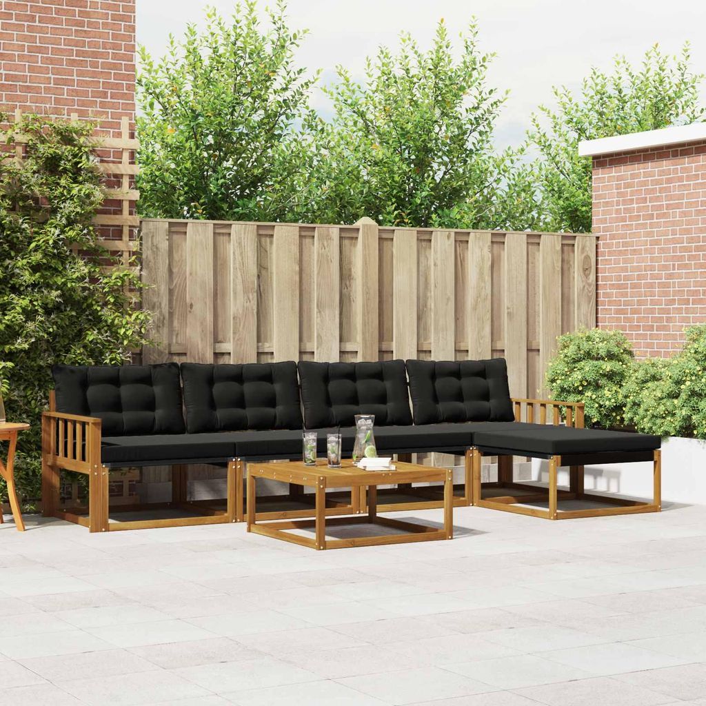 "Neues Produkt" Outdoor-Sofagarnitur ANTI-UV - CLORIS - mit Kissen - 6 pcs - Natürlich und Schwarz - Modern Gartensofas V751