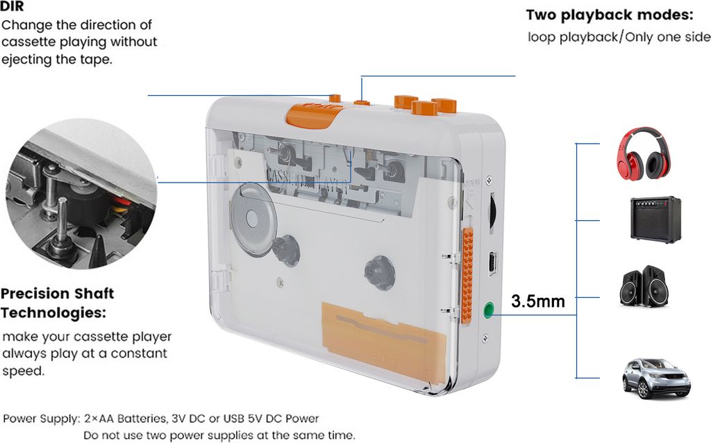 Elprico Tragbarer Kassettenspieler - Mit Lautsprecher & USB-Anschluss