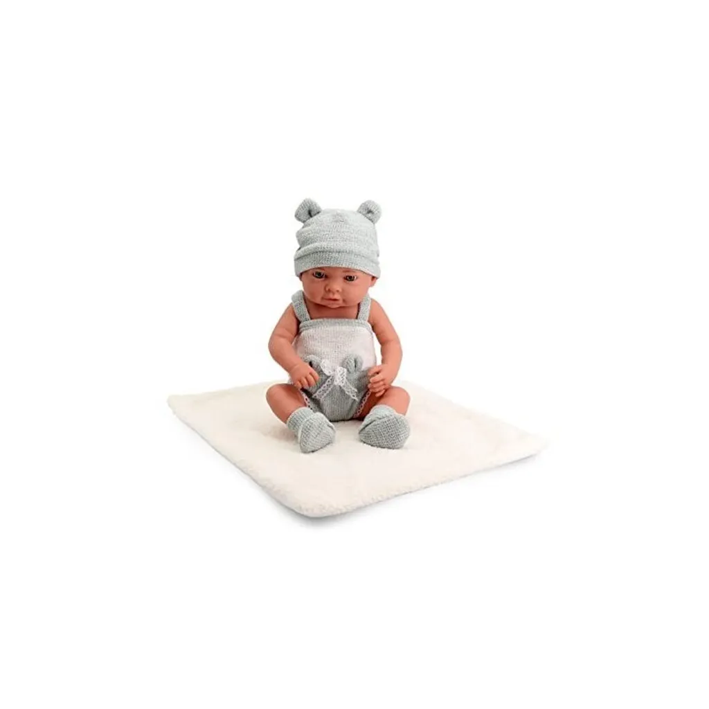 Poupée articulée Tachan 40cm en tricot gris avec couverture ultra douce