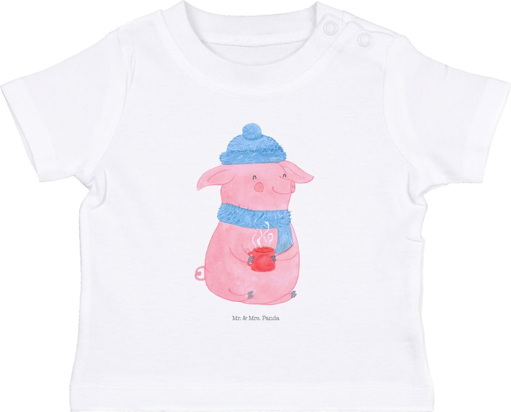 Mr. & Mrs. Panda Organic Baby Shirt Schwein Glühwein 12. - 18. Monat - Weiß - Geschenk, , Punsch, Weihnachten, Weihnachtsmarkt, Babyshirt, Glühs...