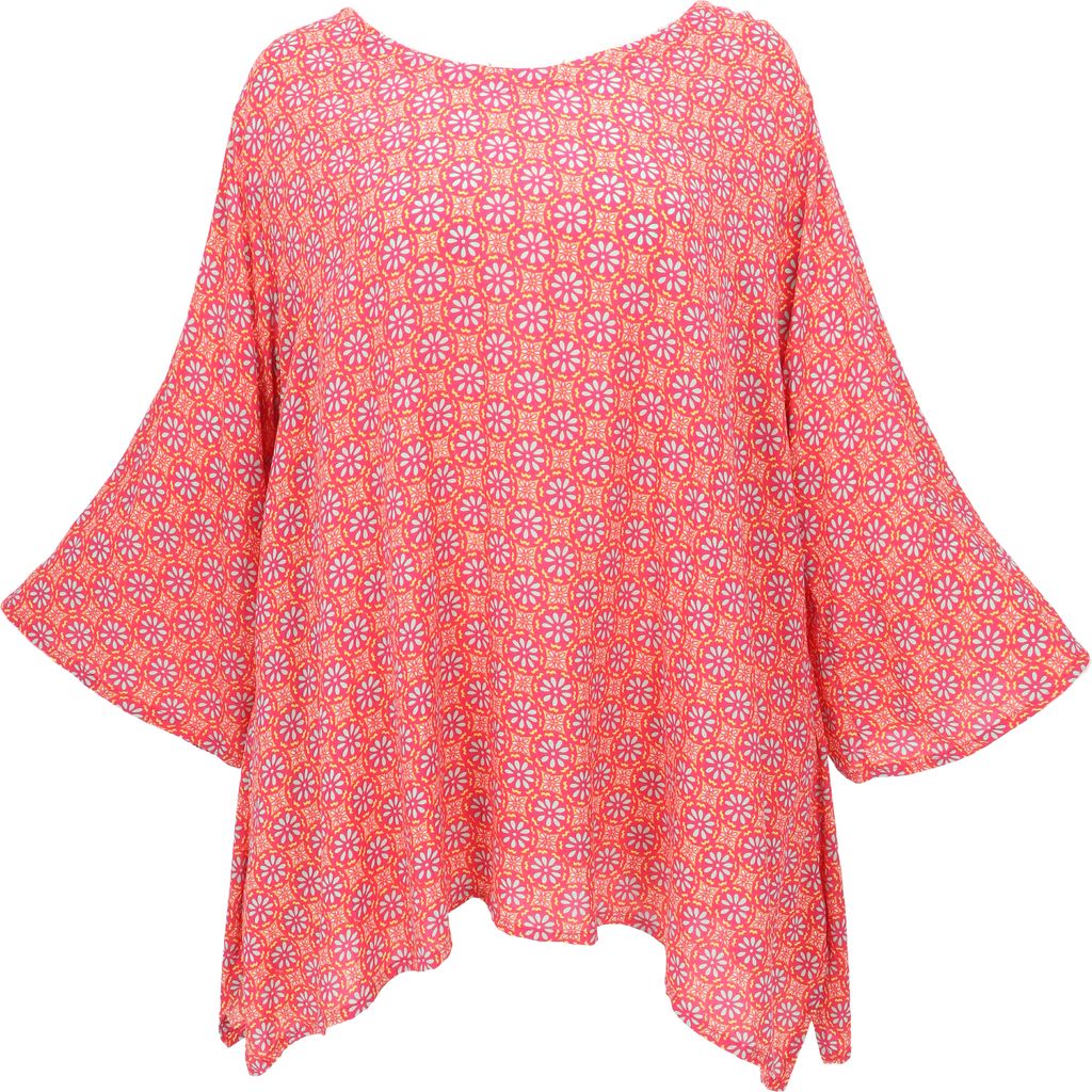 Tunika mit Trompetenärmeln für Starke Frauen, Plus Size Strandbluse - Himbeer, Damen, Rot, Viskose, Blusen & Tunikas