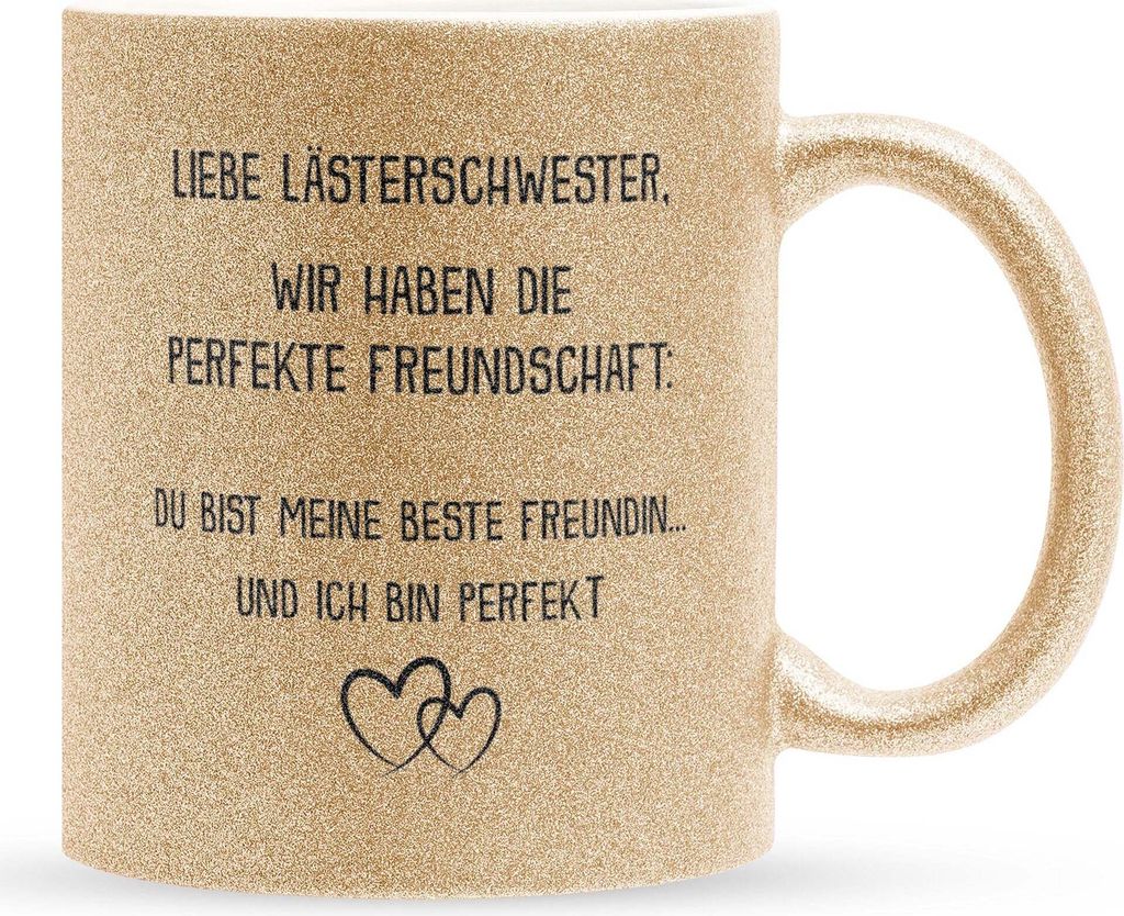 22Feels Glitzertasse Gold Beste Freundin Geschenk BFF Zum Geburtstag Kaffeetasse Freundinnen Freundschaft Frauen Haferl Weihnachten Lästerschweste...