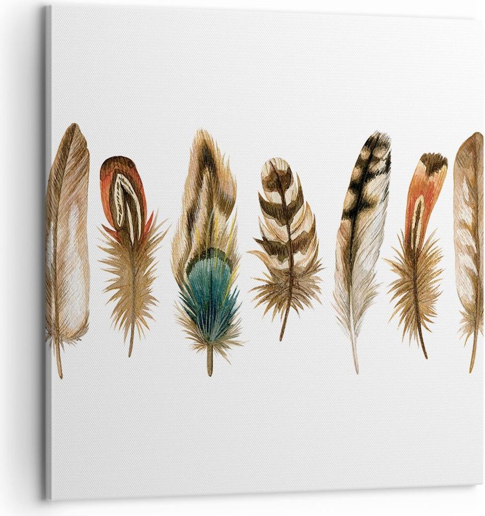 Bild auf Leinwand - Leinwandbild - Einteilig - Weiß Hintergrund Federn - 60x60cm - Wand Bild - Wanddeko - Wandbilder - Leinwanddruck - Bilder - Wa...