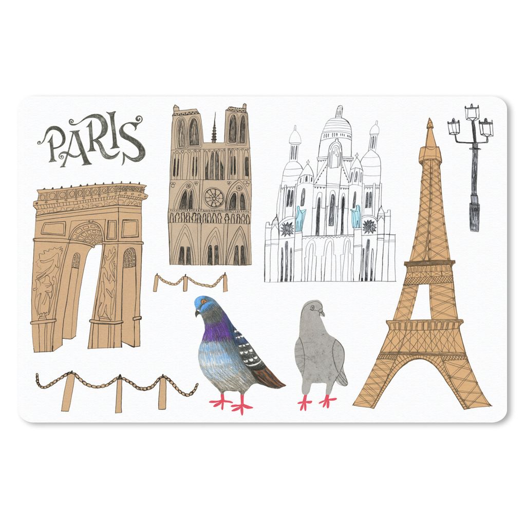 MuchoWow Mauspad Mousepad Paris - Zeichnung - Tauben 27x18 cm - Mousepads - Maus Mat - Pad - Mausunterlage - Büroartikel - Desk Matten