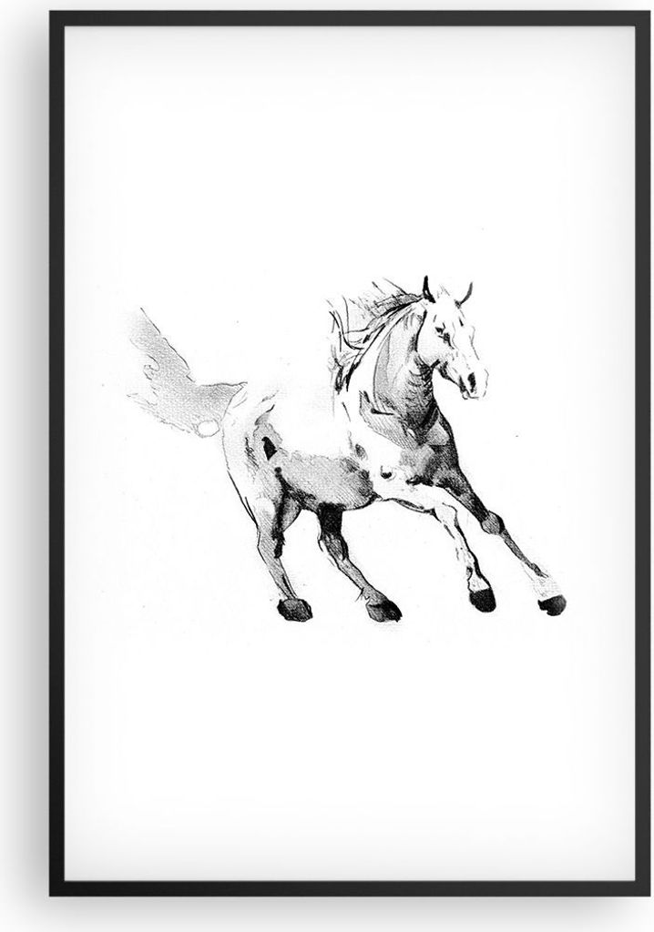 Gerahmtes Poster - Schwarzer Rahmen - Pferd Galopp Tier - 61x91,5 cm - Wand Bild - Wanddeko - Wandbilder - Kunstposter - Wandposter - Bilderrahmen ...