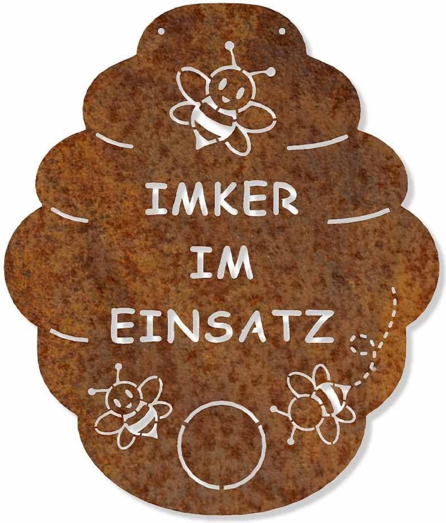Edelrostschild Bienenstock Imker im Einsatz 40 x 35 cm