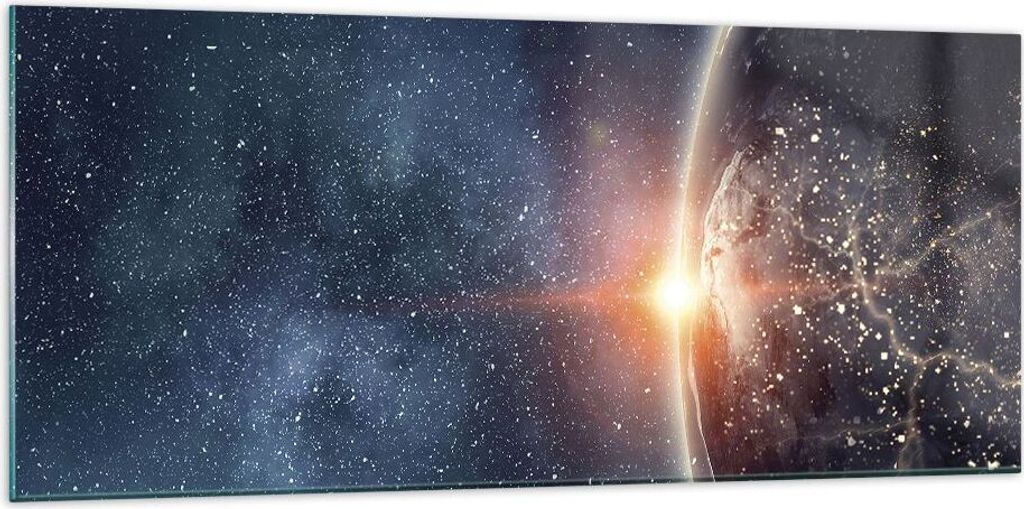 Bilder auf glas - Einteilig - Kosmos Erde Sonne - 120x50cm - Glasbilder - Wandbilder - Bilder - zum Aufhängen bereit - Wanddekoration aus Glas - G...
