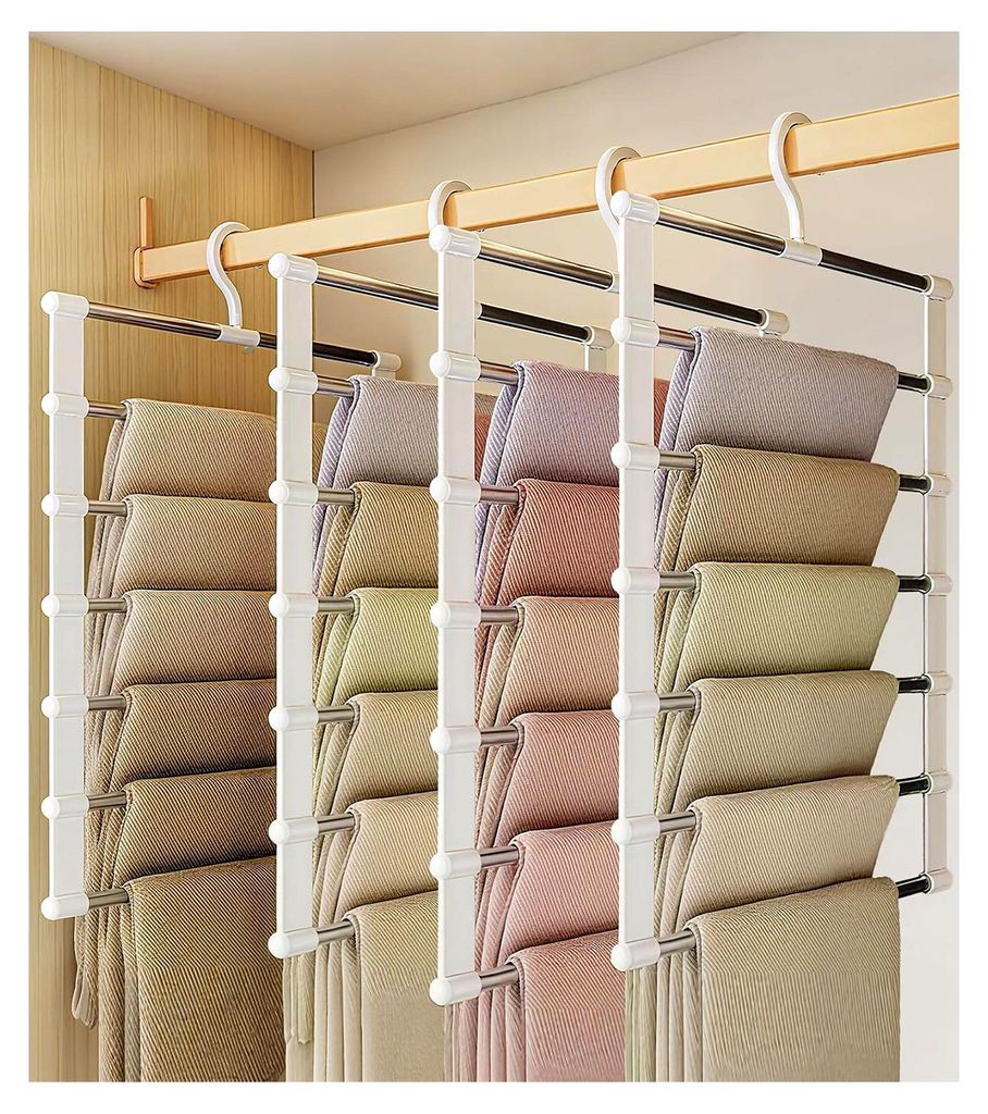 Hosenbügel 4er Set, Faltbare Platzsparend Mehrfach-Kleiderbügel, Spart Platz, Zum Aufhängen von Hosen, Jeans, Röcke, Schals, Handtücher, Bettl...