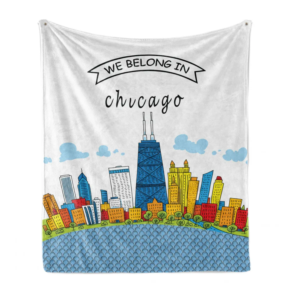 ABAKUHAUS Coperta in morbido pile flanella, Chicago USA Cartoon, confortevole peluche per interni ed esterni, 125 x 175 cm, multicolore