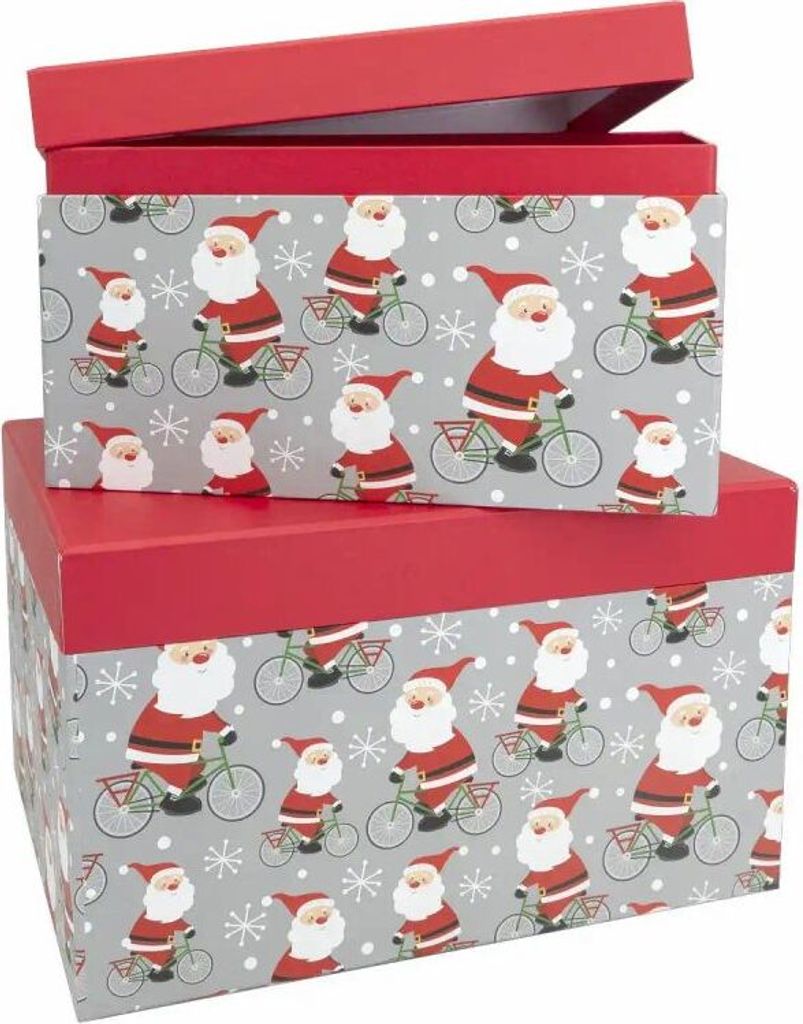 24 Geschenkboxen Santa auf Fahrrad Weihnachten 21,5x12x16cm/25x14x19cm Geschenkverpackung