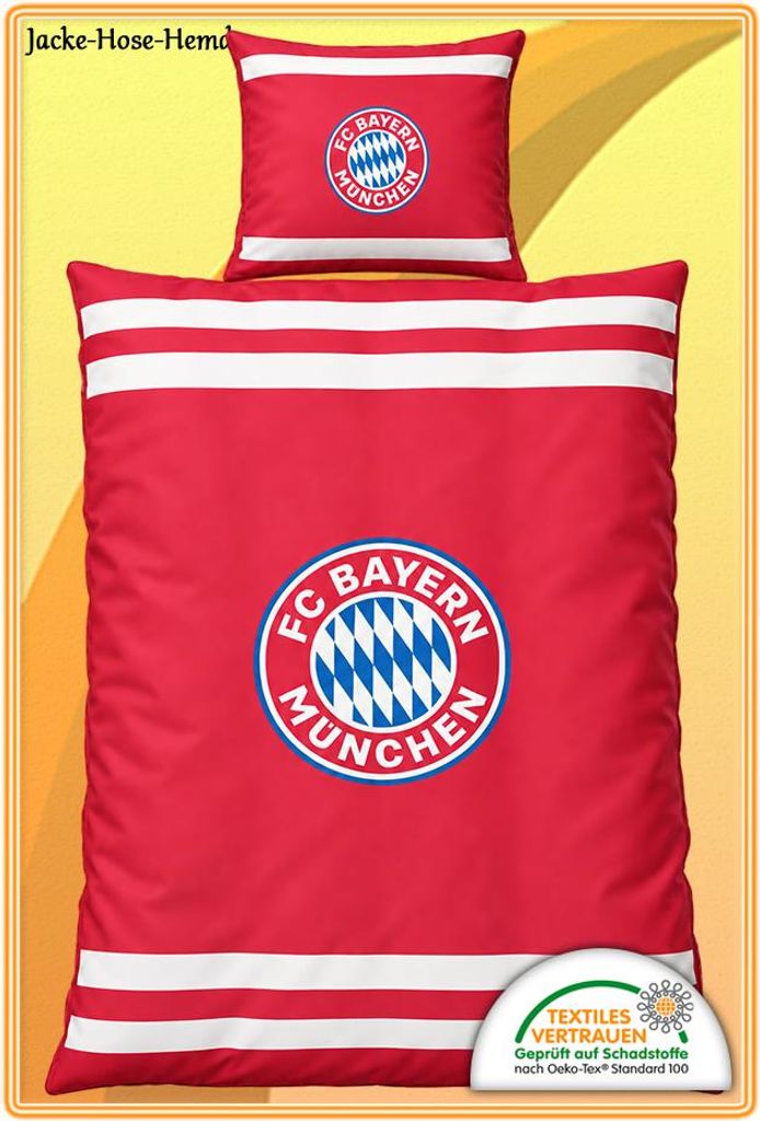 Bettwäsche FC Bayern München Baumwolle Streifen Logo Wappen Produktbild 