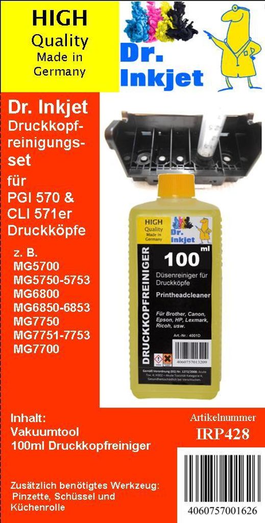 PGI570 / CLI571 Dr.Inkjet Druckkopfreinigungsset für die Canon Drucker mit den PGI570 und CLI571er bzw. baugleiche Druckerpatronen IRP428