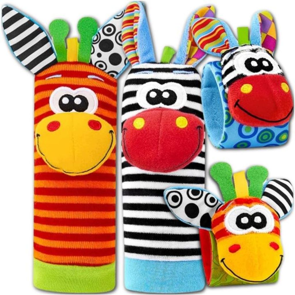 4-tlg. Baby Rassel Set mit Socken und Handgelenkbändern Produktbild 