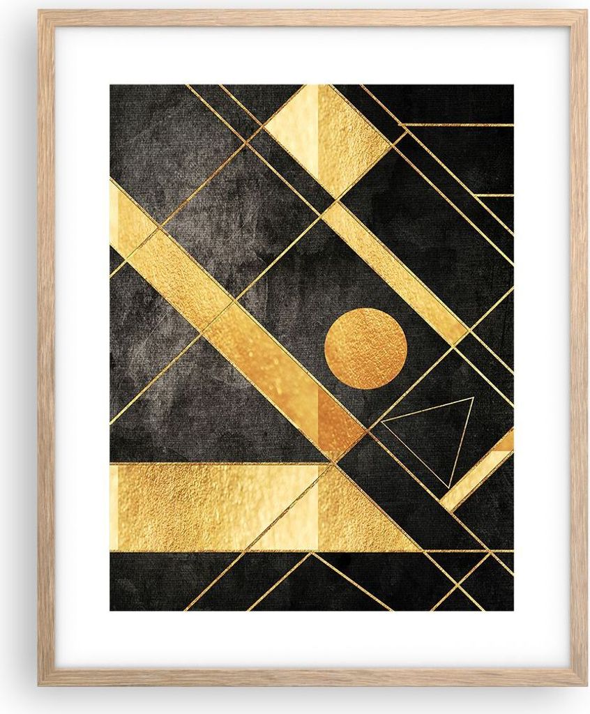 Gerahmtes Poster - Rahmen in heller Eiche - Golden Schwarz Figuren - 40x50 cm - Wand Bild - Wanddeko - Wandbilder - Kunstposter - Wandposter - Bild...