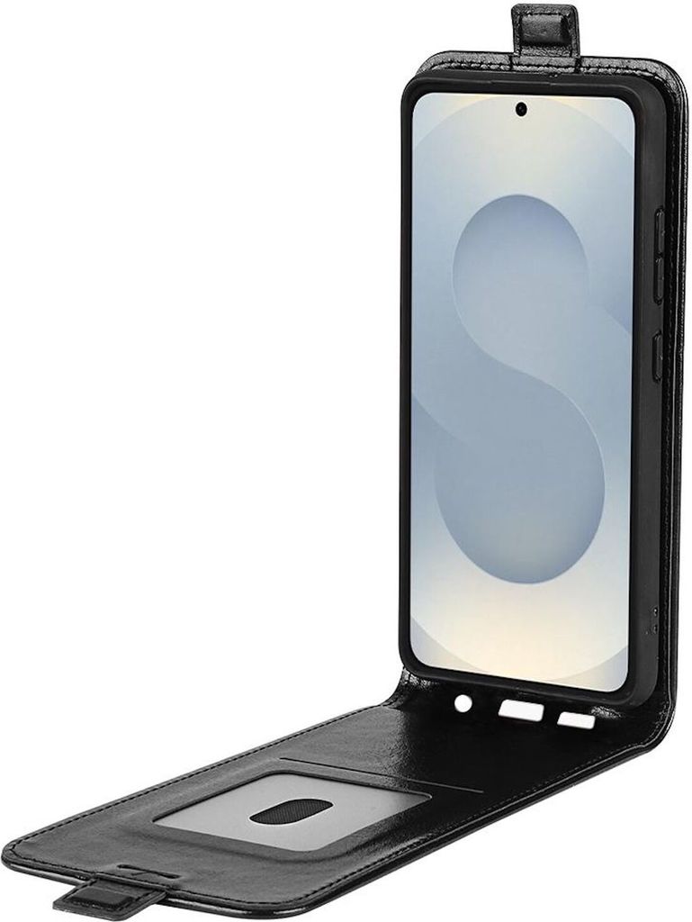 Für Samsung Galaxy S25 Edge 5G Vertikale Kunstleder Flip Tasche Hülle Schwarz
