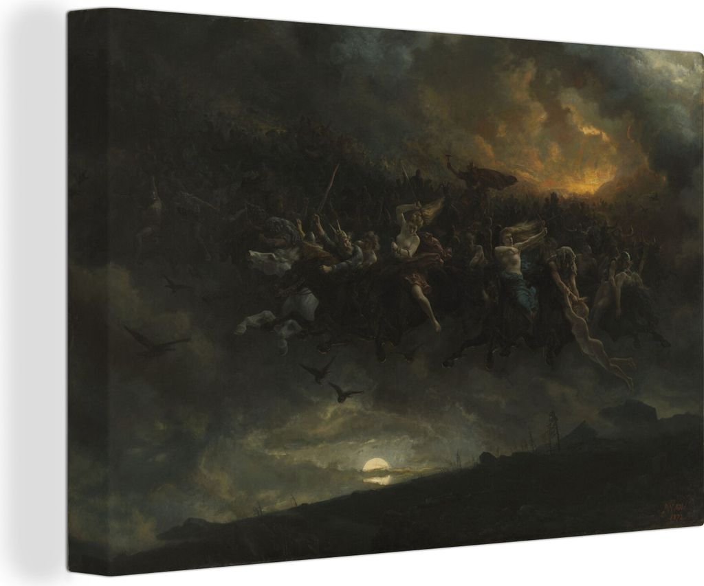 MuchoWow - Leinwandbilder - Die wilde Jagd nach Odin - Gemälde von Peter Nicolai Arbo, Wandbild, Wanddeko Bilder Wohnzimmer, 120x80 cm