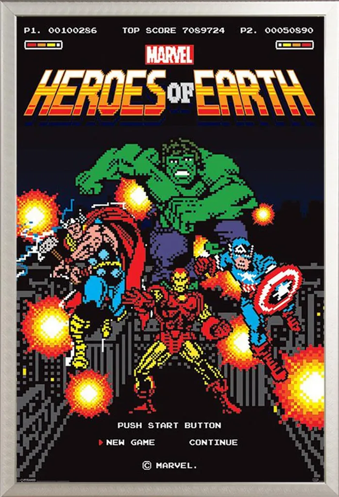 Marvel 8-Bit Poster Heroes of Earth Cornice Shinsuke Alluminio Argento