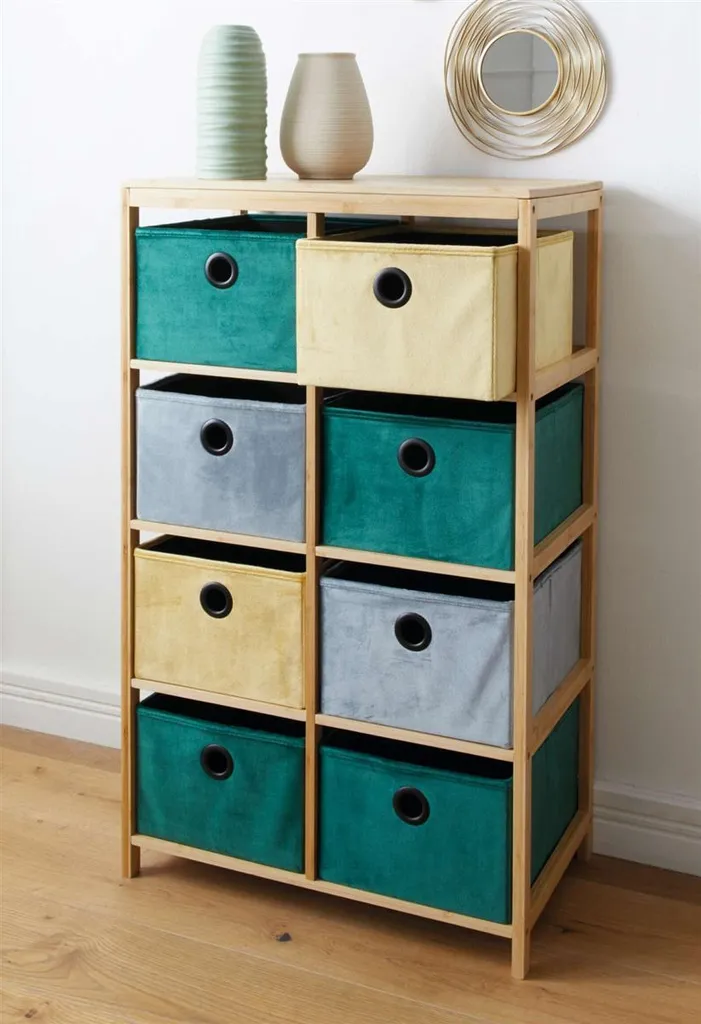 Etagère bambou et 8 boîtes aspect velours Bunt pour un rangement design