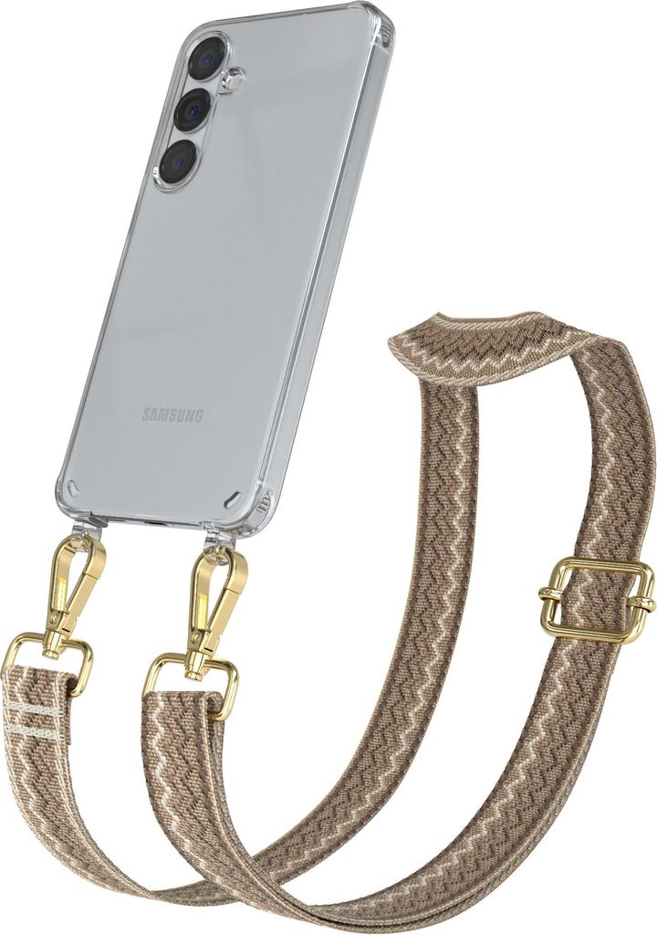 Samsung Galaxy S25 Plus / S24 Plus Chain Eyelets Slim Neck Strap Set Wave Style 07 light Brown/Brown 01 Metall Gold