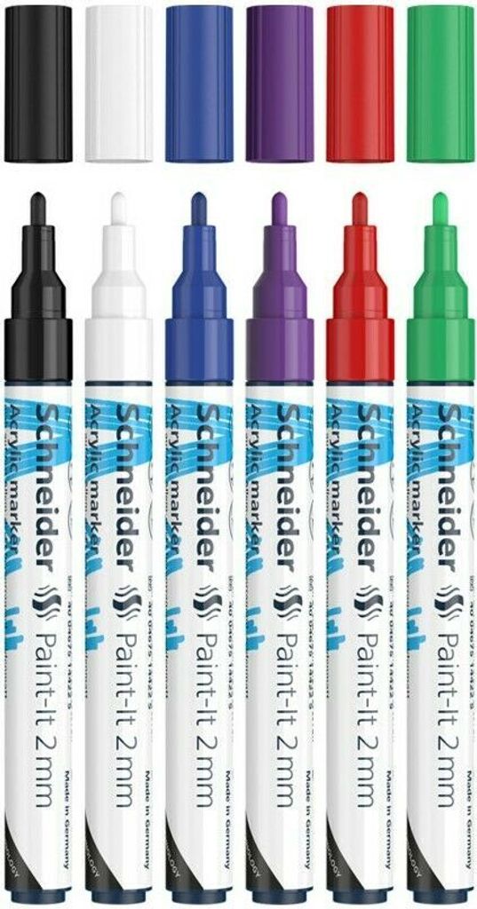 Schneider Schreibgeräte Paint-It, 6 Stück(e), Schwarz, Blau, Grün, Violett, Rot, Weiß, Rundspitze, Schwarz, Blau, Grün, Violett, Rot, Weiß, R...