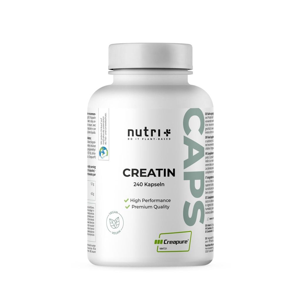 nutri+ Creatin-Monohydrat (Creapure ) - 240 Kreatin Kapseln - hochdosiert & vegan